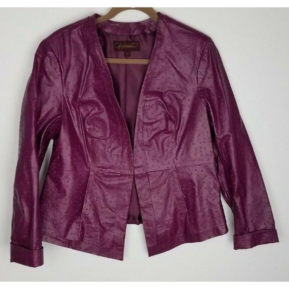 Vintage Hal Rubenstein Sz. L Purple Textured 100% Leather Jacket W/Pockets - Picture 1 of 7